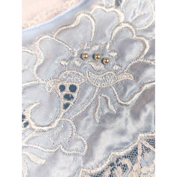 VINTAGE LORRAINE 80s/90 Nylon Maxi Night Gown USA Pale Blue Modest Cottage Small - Picture 3 of 8